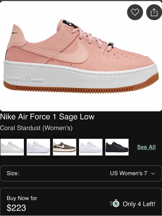 Nike Shoes - Nike Air Force 1 Sage Low — Coral Pink Platform Sneaker
